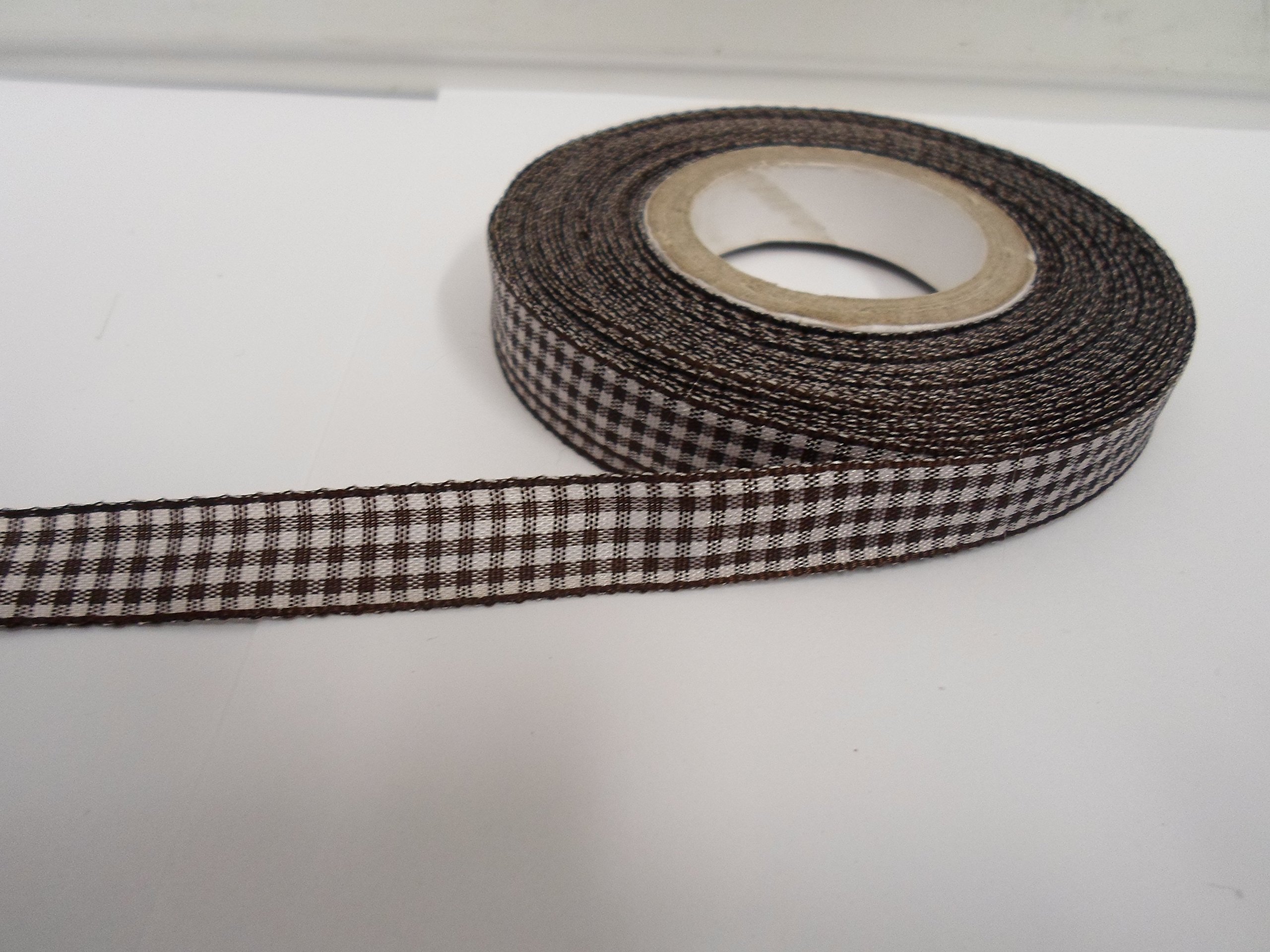 2 metres (Cut from Reel) x 10mm Gingham Ribbon Chestnut Dark Brown Double Sided Check 10 mm 3/8" 1cm