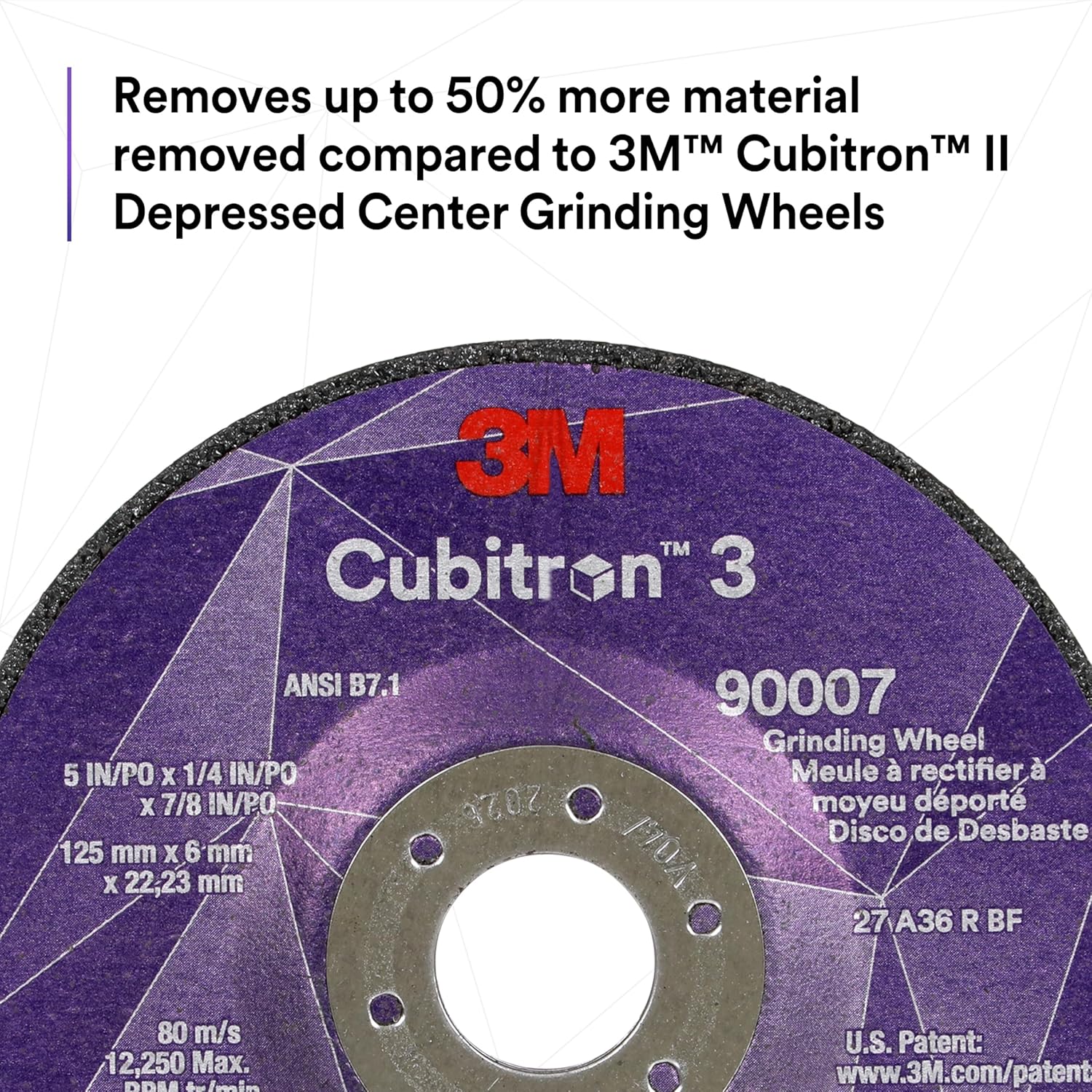 3M Cubitron 3 Depressed Center Grinding Wheel, 90004, 36+, T27, 5 in x 1/4 in x 5/8 in-11, Pack of 10, ANSI, Precision Shaped Grain, Beveling, Weld Grinding, Heavy Deburring, Slag Removal