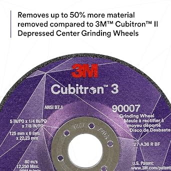 3M Cubitron 3 Depressed Center Grinding Wheel, 90009, 36+, T27, 7 in x 1/4 in x 5/8 in-11, Pack of 10, ANSI, Precision Shaped Grain, Beveling, Weld Grinding, Heavy Deburring, Slag Removal