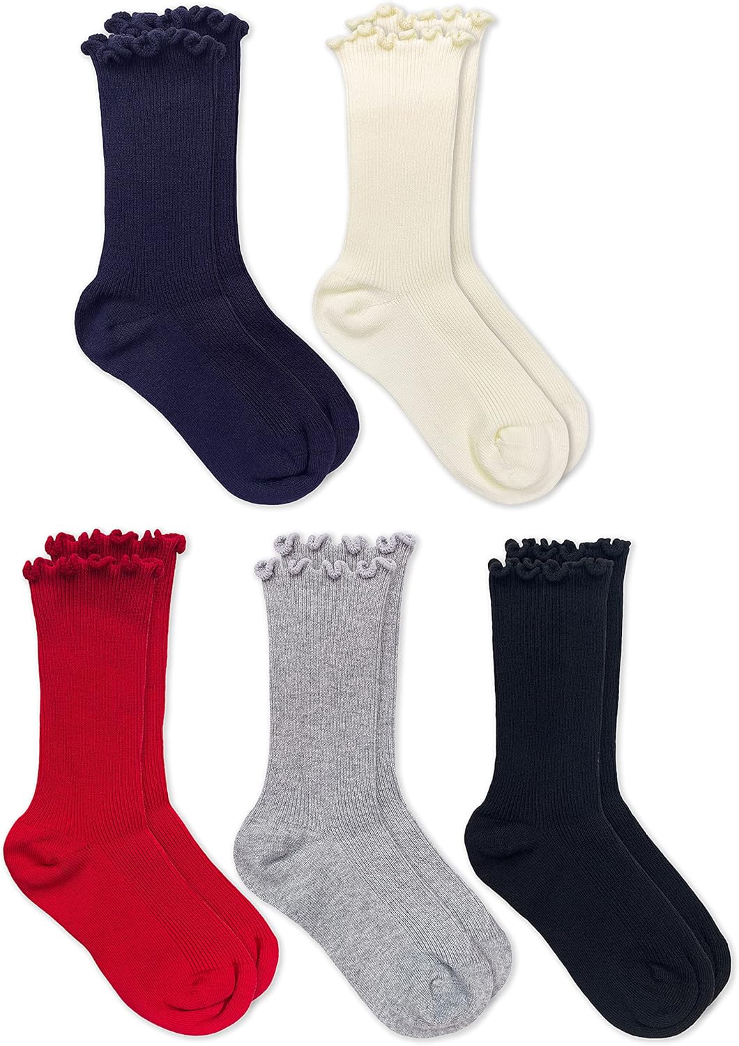 Jefferies Socks Girl's Ripple Ruffle Trim Seamless Turn Cuff Crew Socks 5 Pack - Image 2