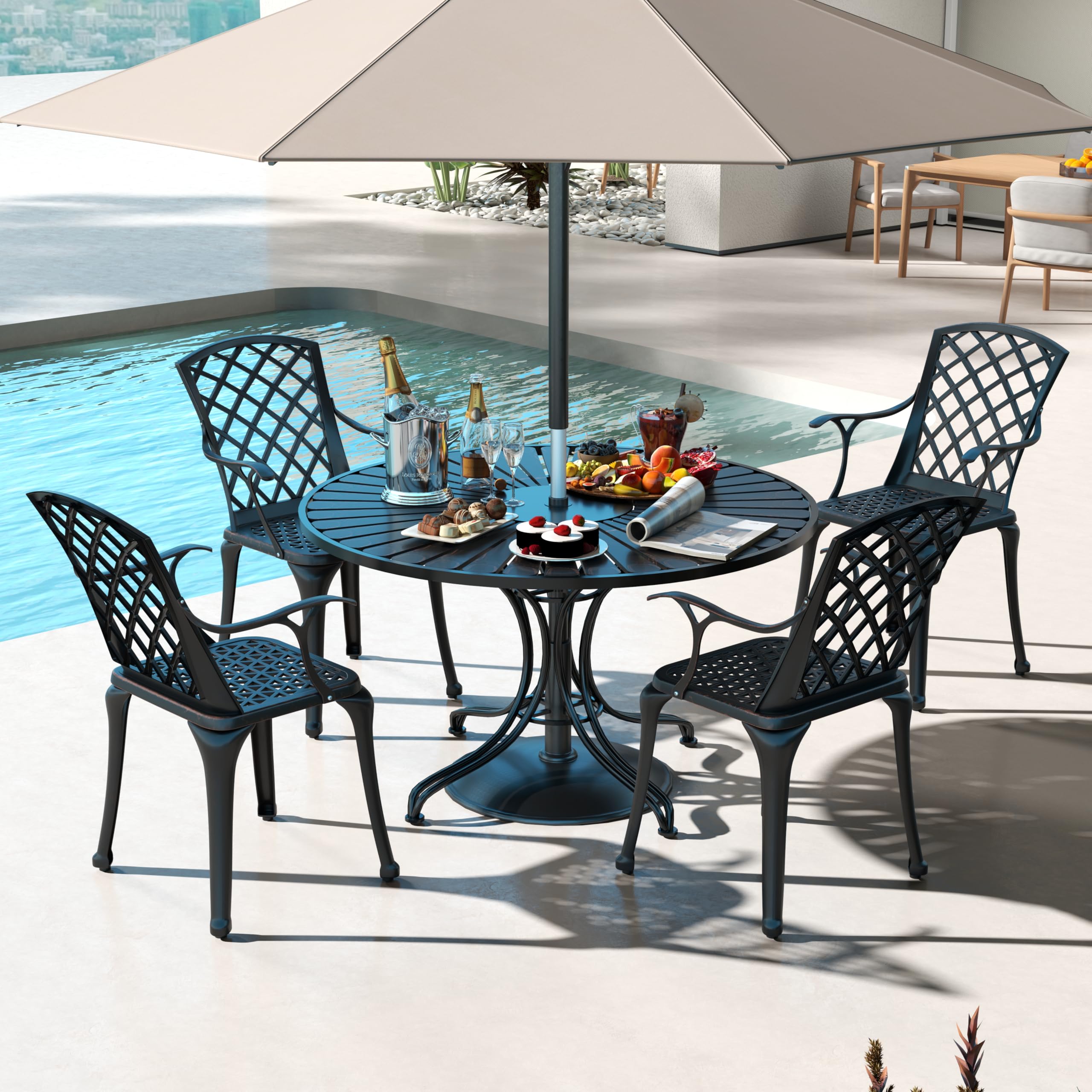 GOPLUS Juego de 2 Sillas de Jardín, Sillas de Comedor Aluminio Fundido Resistentes a la Intemperie, Respaldo y Reposabrazos, para Jardín, Patio, Balcón (Bronce)