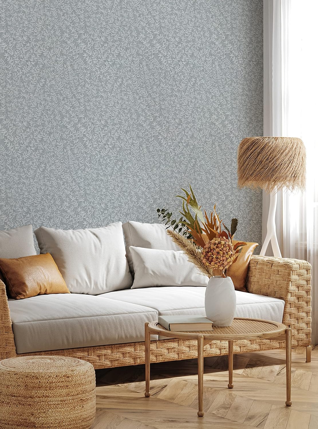 Simple Shapes Forest Foliage Peel and Stick Wallpaper (6 Sheet Set - 2x9 Feet, Blue)