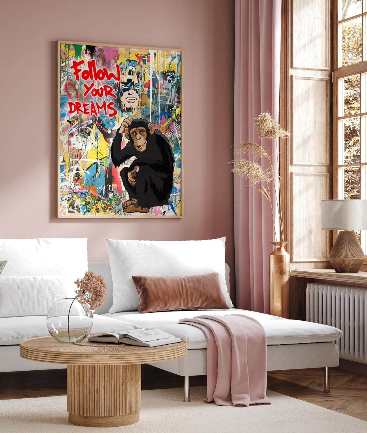 Poster Master Follow Your Dreams Poster - Monkey Print - Superhero Design - Abstract Art - Banksy Illustration - Pop Illustration - Colorful Kids Room or Bedroom Decor - 24x32 UNFRAMED Wall Decor