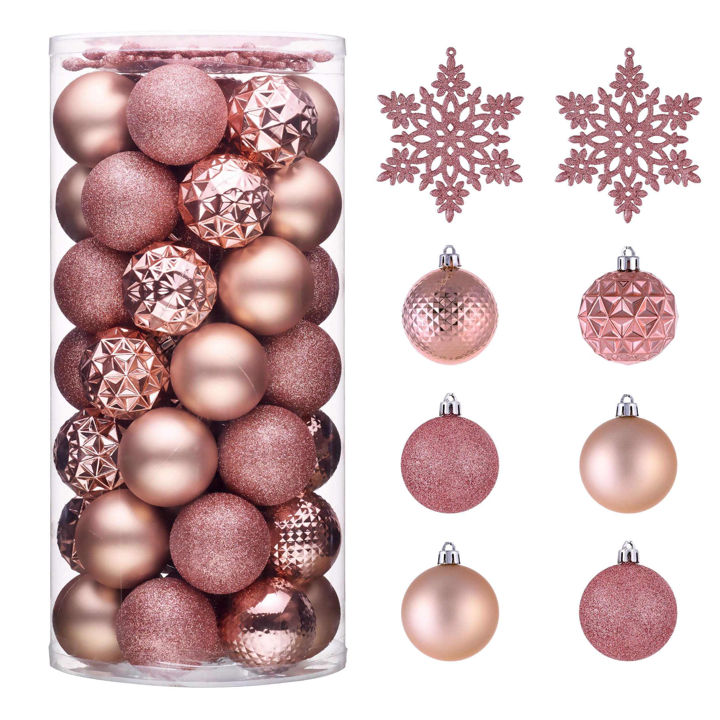 Valery Madelyn Lot de 50 Boules de Noël incassables pour Sapin de Noël, 6,9 cm, élégantes Roses à Suspendre pour décoration de fête de Noël