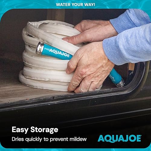 Miniatura 7 de Aqua Joe AJFJH50-58-RV - Manguera de agua para autocaravana con chaqueta flexible de fibra de grado marino, 50 pies, herramienta de riego