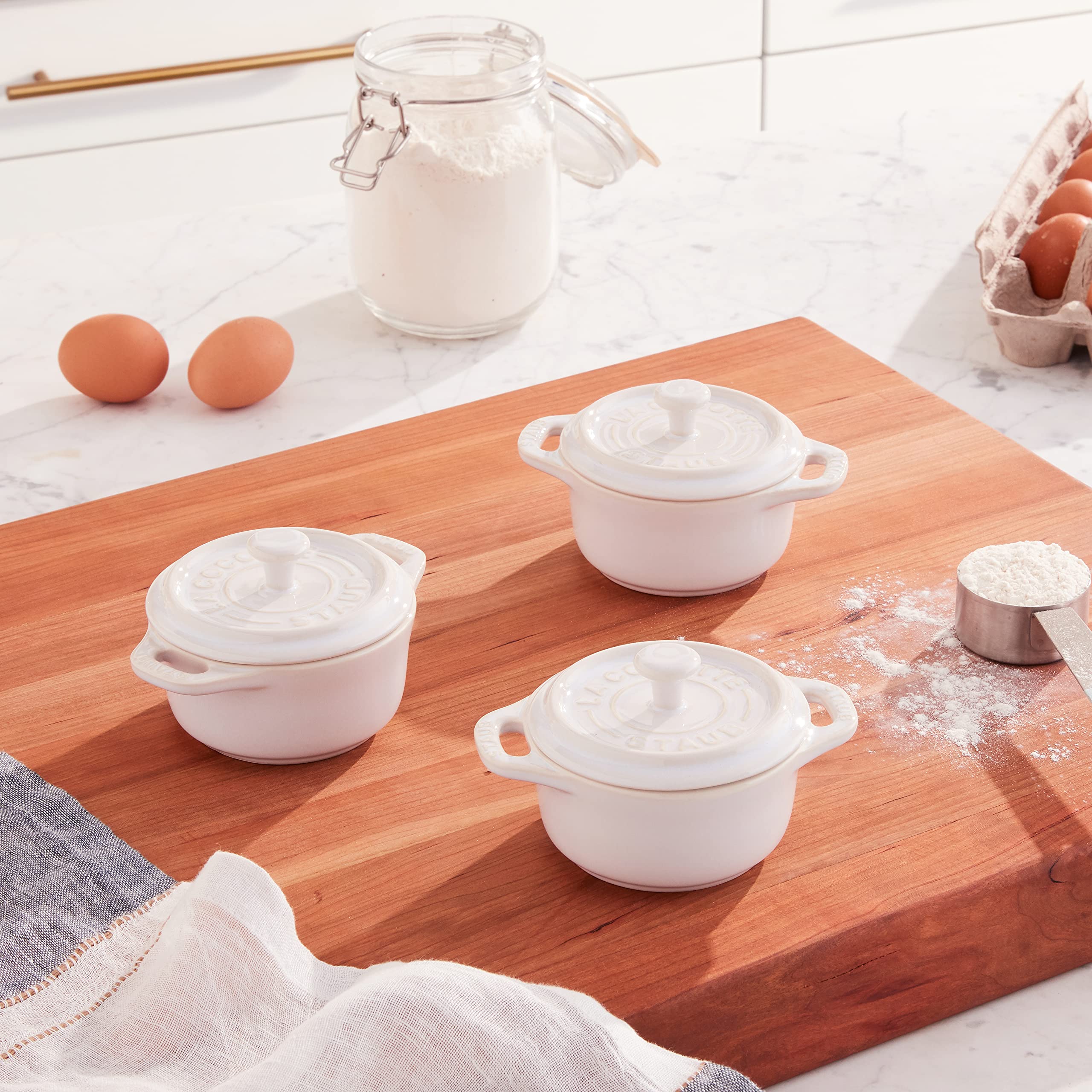 Staub Ceramics Mini Round Cocotte Set Piece Rustic Ivory