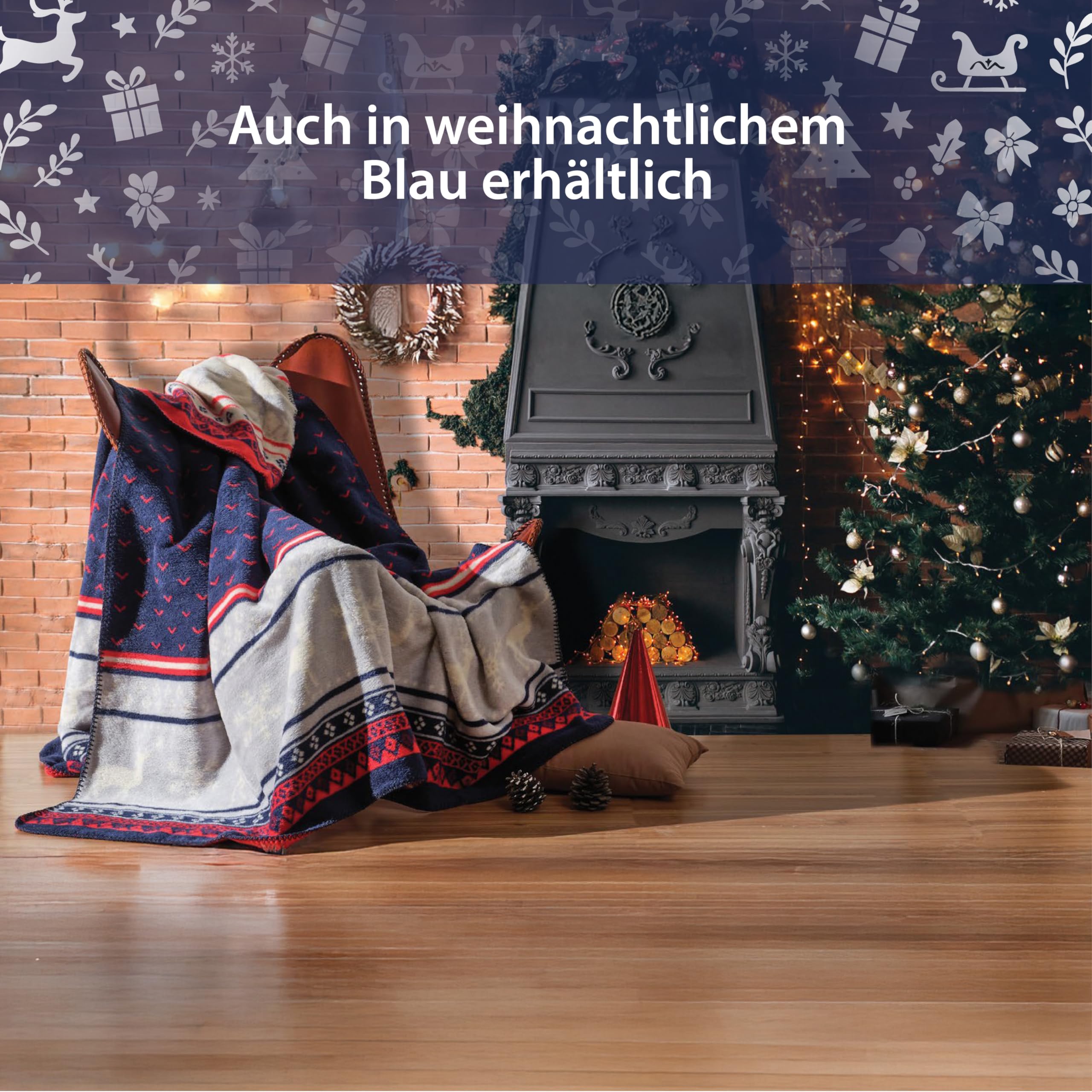 Weihnachtsdecke 200x150 cm Rot - Kuschelige warme Winterdecke mit Schneeflocken, Herzen & Bäumen - Festliche Sofadecke - Flauschdecke - Decke aus Baumwollmix - Kuscheldecke Weihnachten