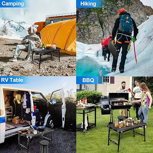 Miniatura 8 de Juego de mesa plegable y taburete retráctil, mesa plegable portátil para camping, ligera pero más resistente, con taburete ajustable para picnic al