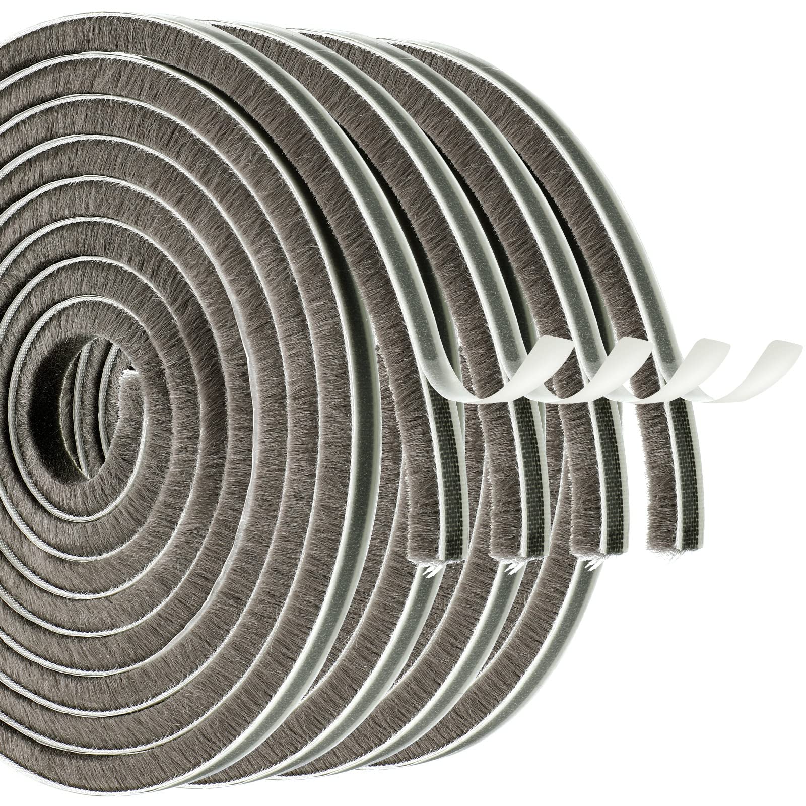 Jetec 4 Pcs Self Adhesive Brush Weather Stripping 19.75 ft Per Strip 3/8 x 3/8 Inch Grey Fuzzy Pile Felt Door Weather Seal for Sliding Windows Frames -Seal Strip for Soundproofing Dustproof DIY