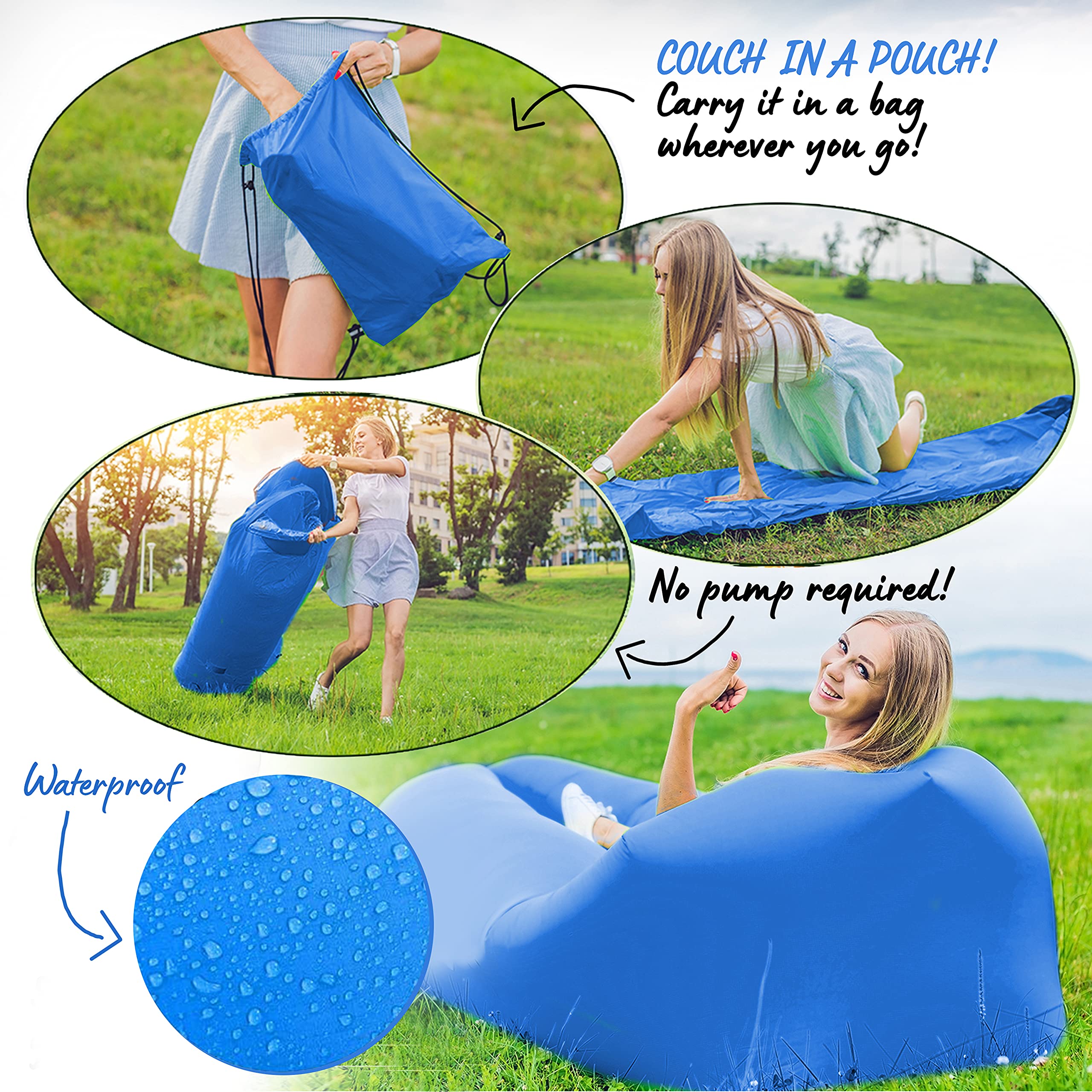 Instant Inflatable Lounger Portable Air Sofa Hammock Couch in a Pouch Lounge Chair Anti Air Leak Waterproof Relaxing Lounge Chair Perfect for Beach Parties, Outdoor Camping and Traveling (Pink)