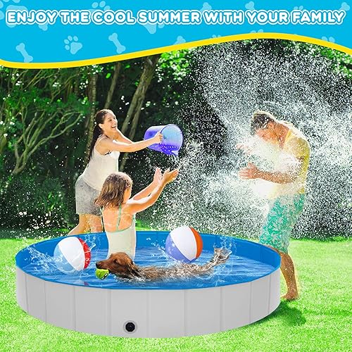 Miniatura 30 de Piscina plegable para perros, piscina portátil antideslizante de 63 x 12 pulgadas, de plástico duro, piscina plegable para exteriores e interiores