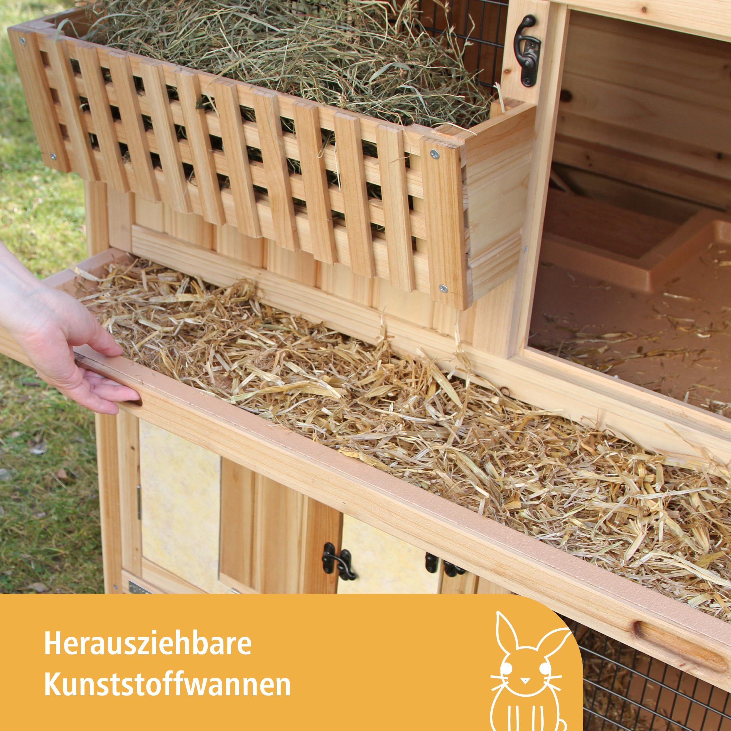 Kerbl Pet Nagerstall Tyrol Alpin, Kaninchenstall, 119x100x119cm, Holz, Metallgitter, Hasen, Kaninchen, Meerschweinchen, Hüttendesign, höhenverstellbar