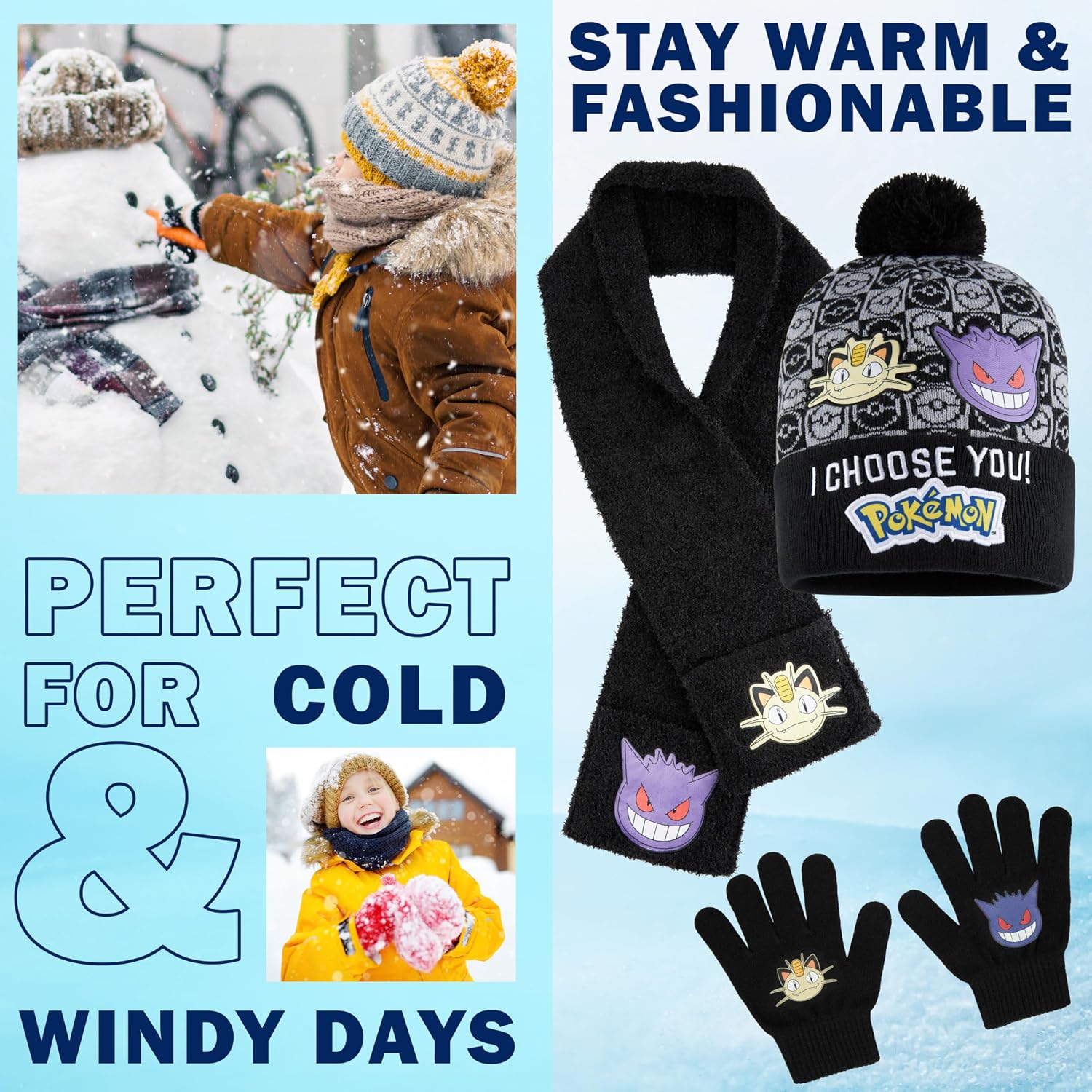 Pokemon Gifts for Boys Beanie, Gloves, and Scarf Set for Boys 4-12 Yrs, 2 or 3 Pcs Winter Accessories, Winter Hat, Knit Gear image 3