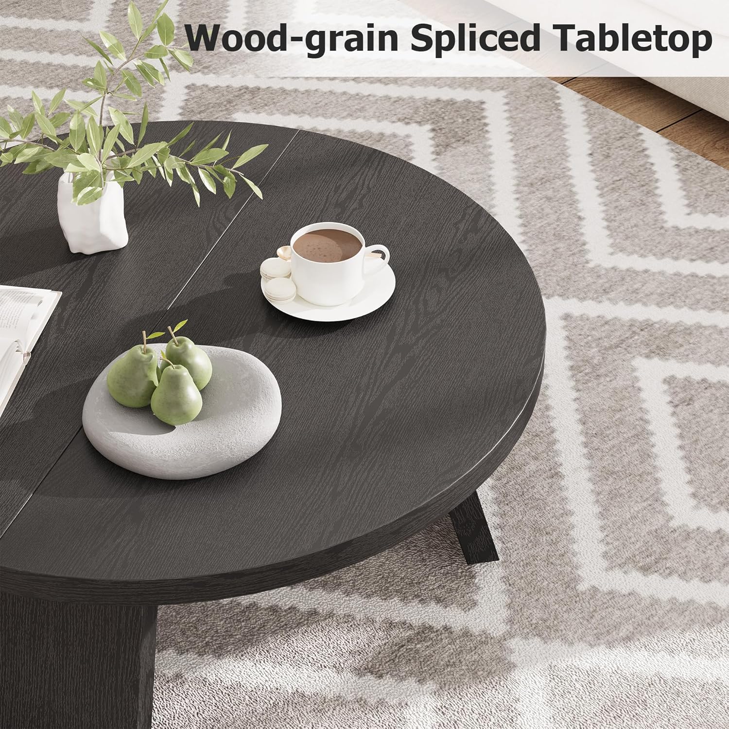 Garvee Round Coffee Table, Modern Center Table with Inclined Legs, Accent Cocktail Tables for Living Room, Bedroom, Easy Assembly, Black