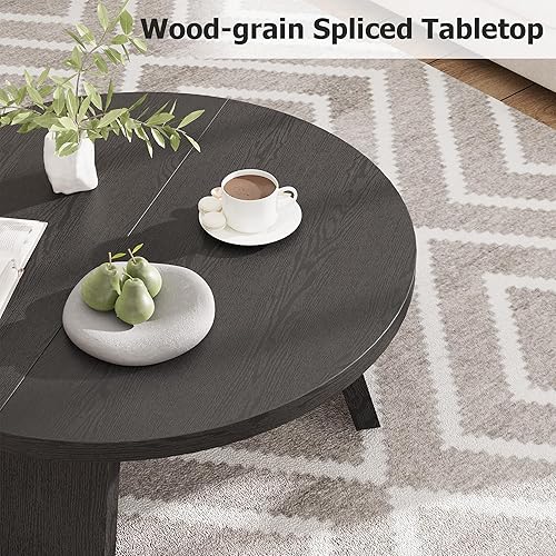 Miniatura 4 de IDEALHOUSE Mesa auxiliar redonda de 33.5 pulgadas, mesa central circular moderna con patas inclinadas, mesas de cóctel decorativas para sala de