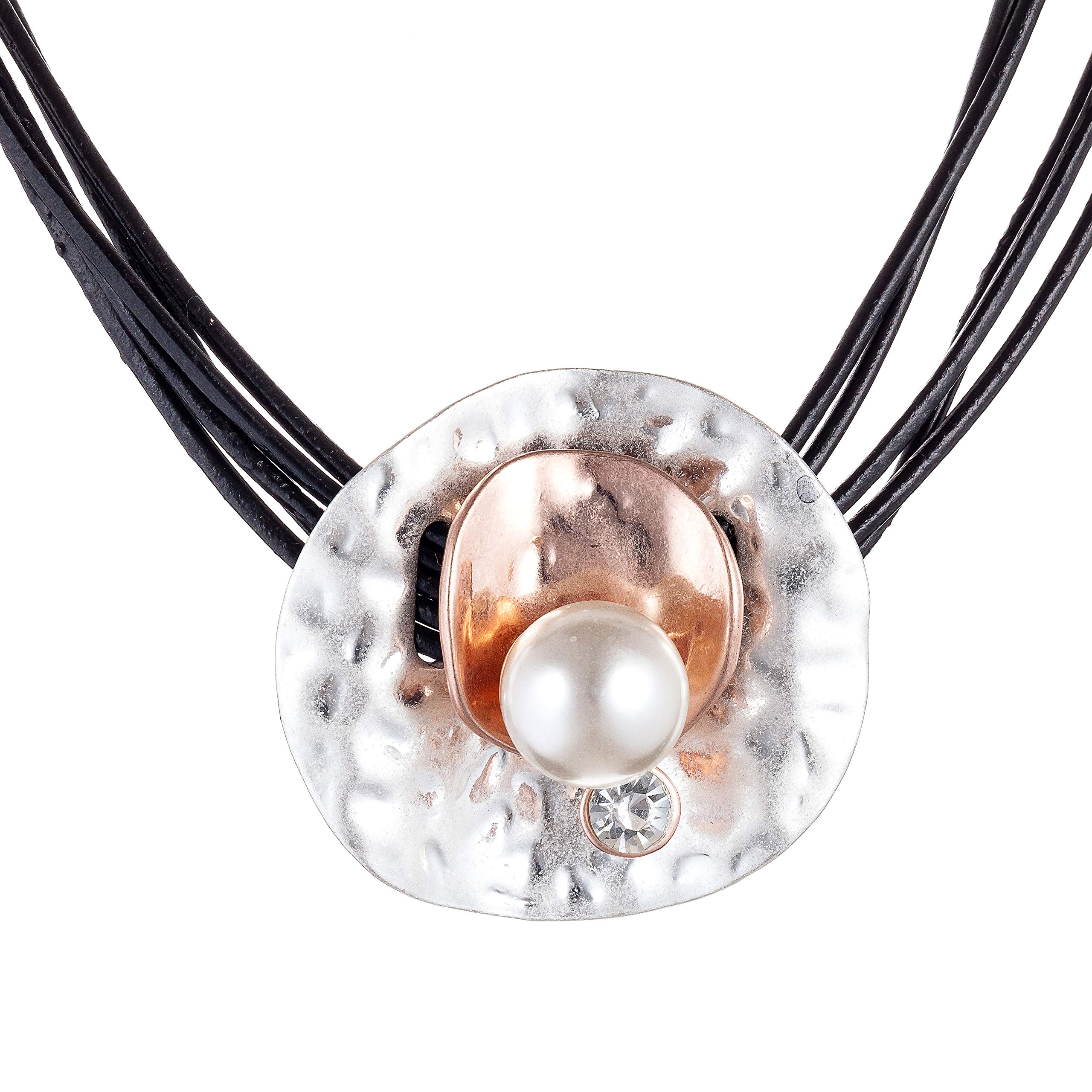 COOSTUFF ANNABig Bead Crystal Pendant Fashion Jewelry Black Leather Necklace for Women Chokers (Gold)