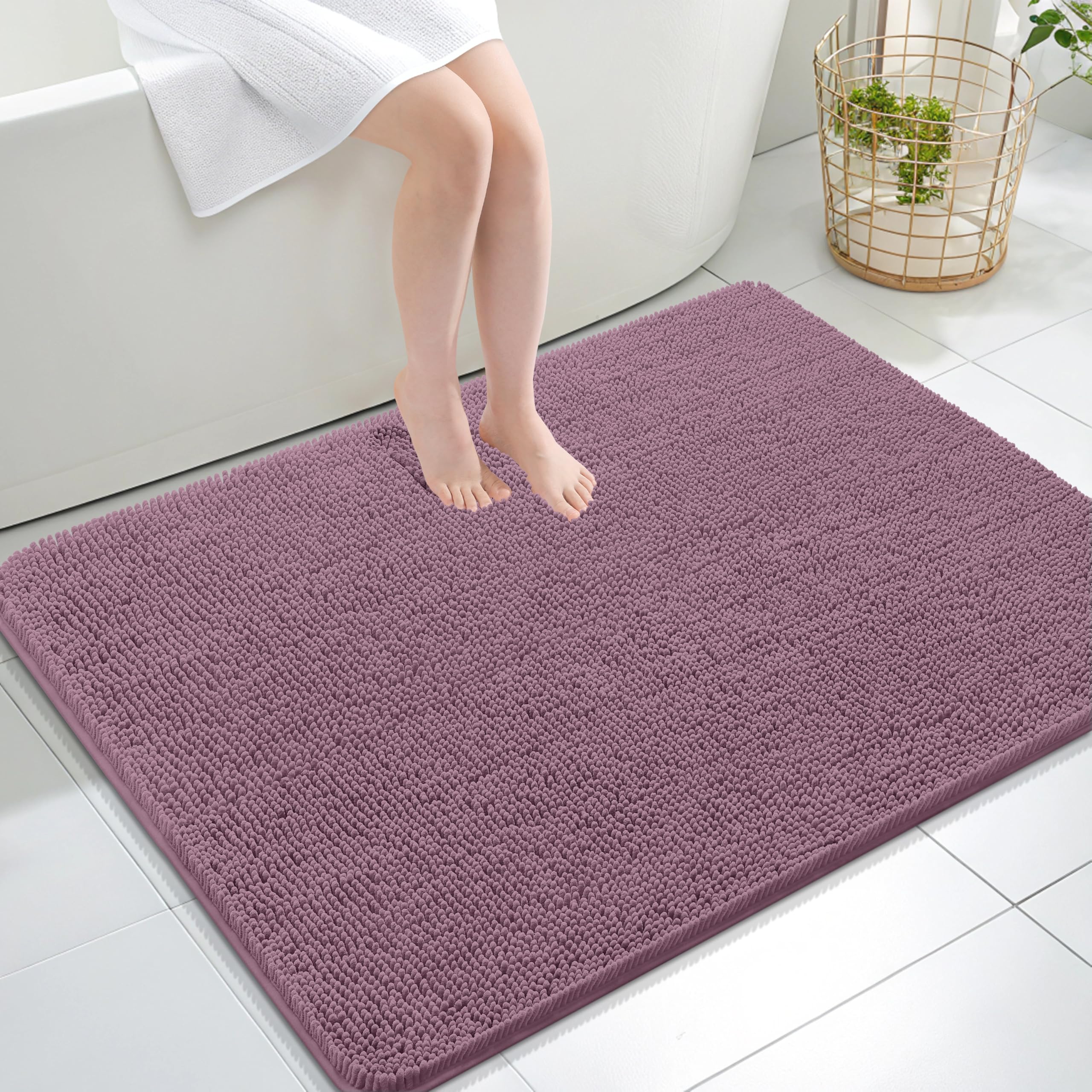 OLANLY Large Bathroom Rugs 40x32, Extra Soft Absorbent Chenille Bath Rugs | Deep Plum, Quick-Drying Rubber Backing, Machine Washable Bath Mat for Bathroom Floor, Tub and Shower, Home Decor Accessories