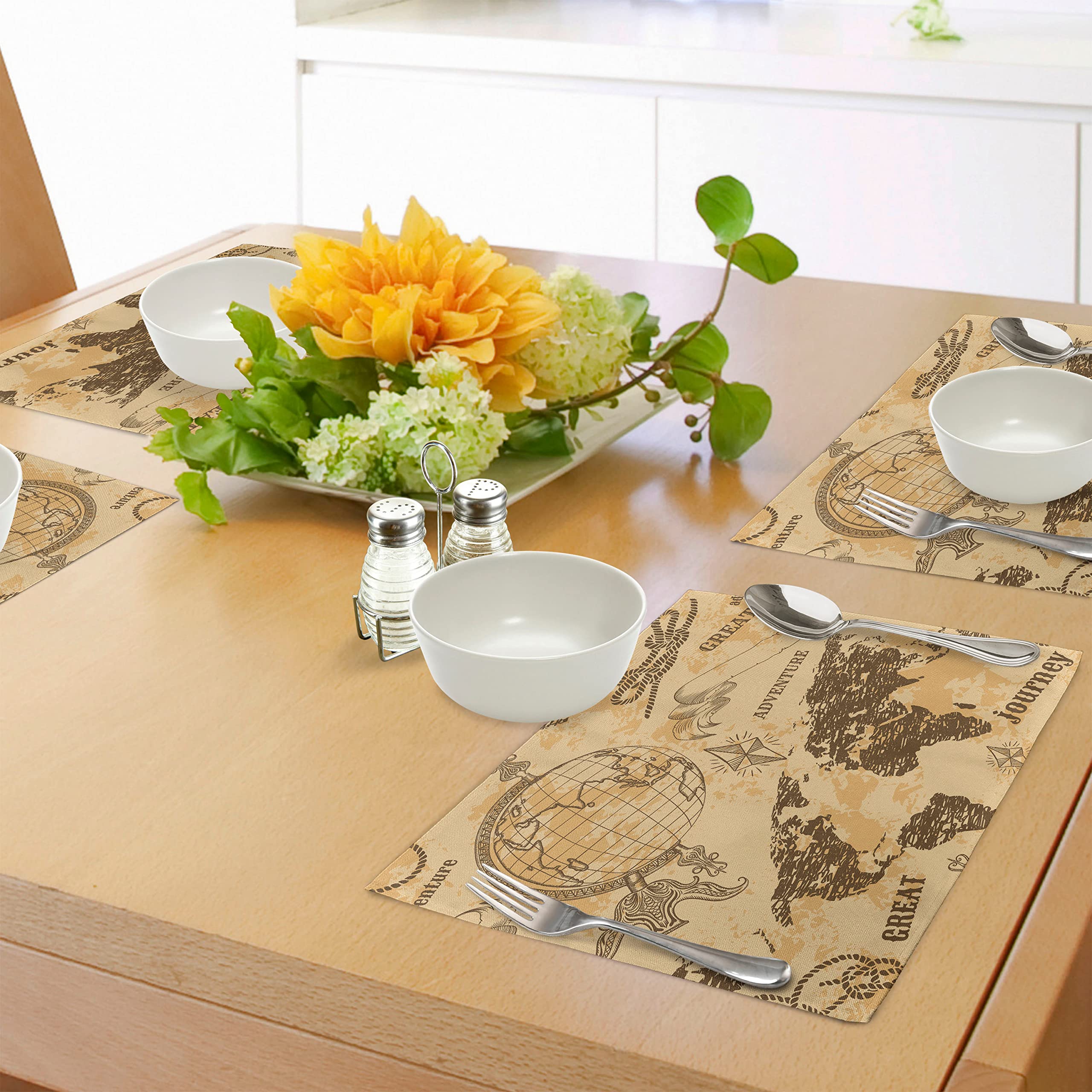 ABAKUHAUS Set 4 Tovagliette Americane Steampunk Ruote, Tessuto Lavabile, 45x30 Cm, Marrone Sabbia