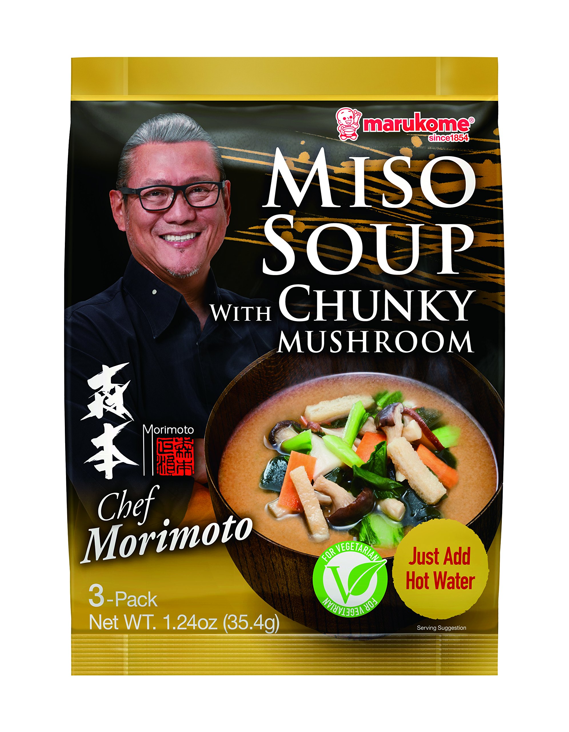 Marukome Chef Morimoto, 1.24 Miso Soup with Chunky Mushrooms 14.88 Ounce (Pack of 12)