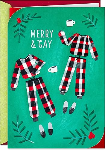 HALLMARK Tarjeta de Navidad LGBTQ para pareja (café y pijama, Merry & Gay)