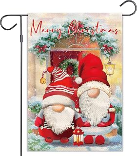 Balgardekor Christmas Flag 12 x 18 Inch double sided Merry Xmas Garden Flag Small Vertical Burlap Yard Winter flag Xmas decor Outdoor Farmhouse Gnomes Tree (door Gnomes)