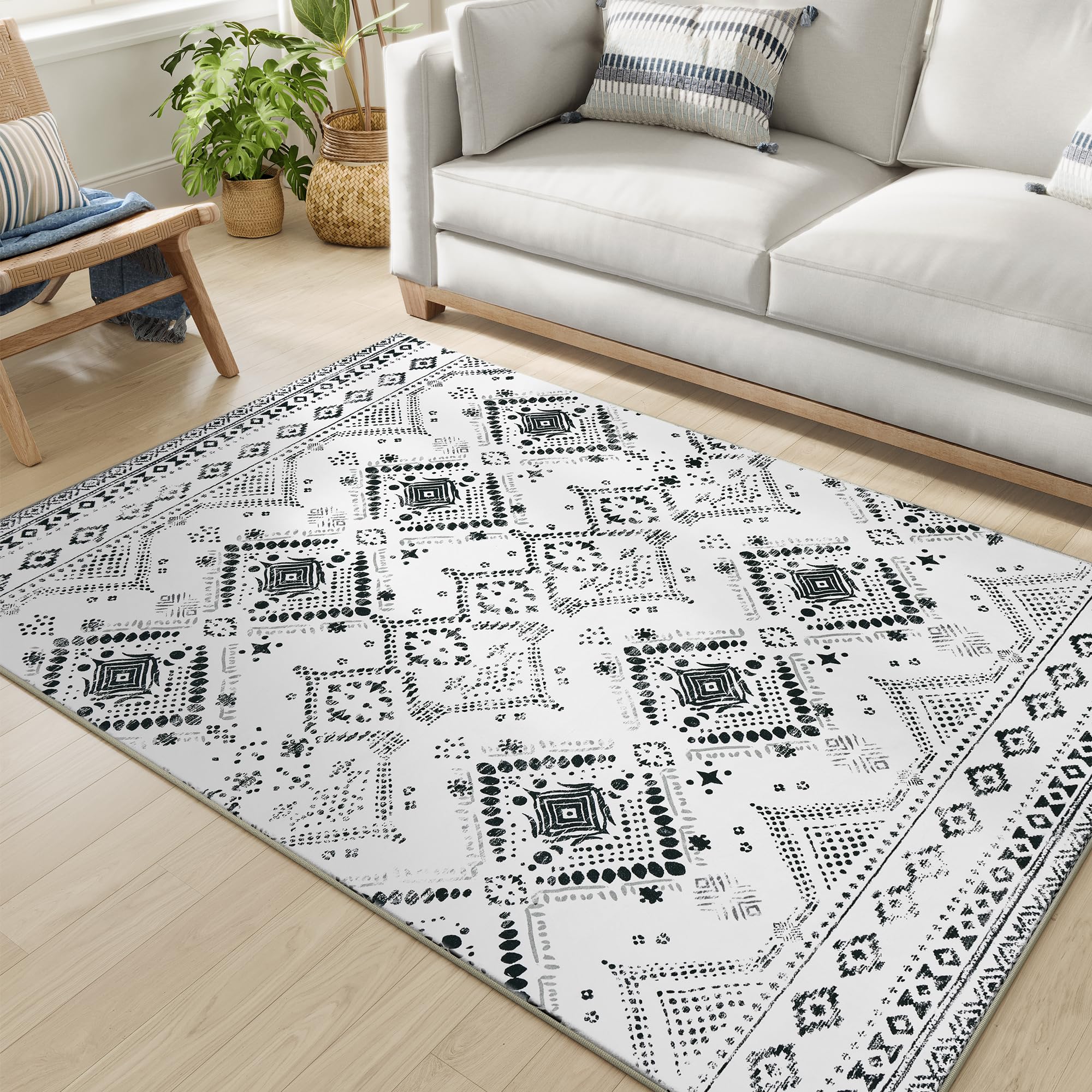 SONGMICS HOME 5x7 Boho Area Rug, Ink Black, Non-Slip