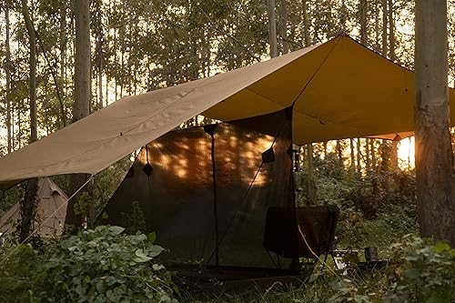 Vista 2 de OneTigris BULWARK - Lona de campamento, refugio de bushcraft 100% impermeable, hamaca ligera, portátil, anti UV, grande, 12.8 pies x 9.5 pies