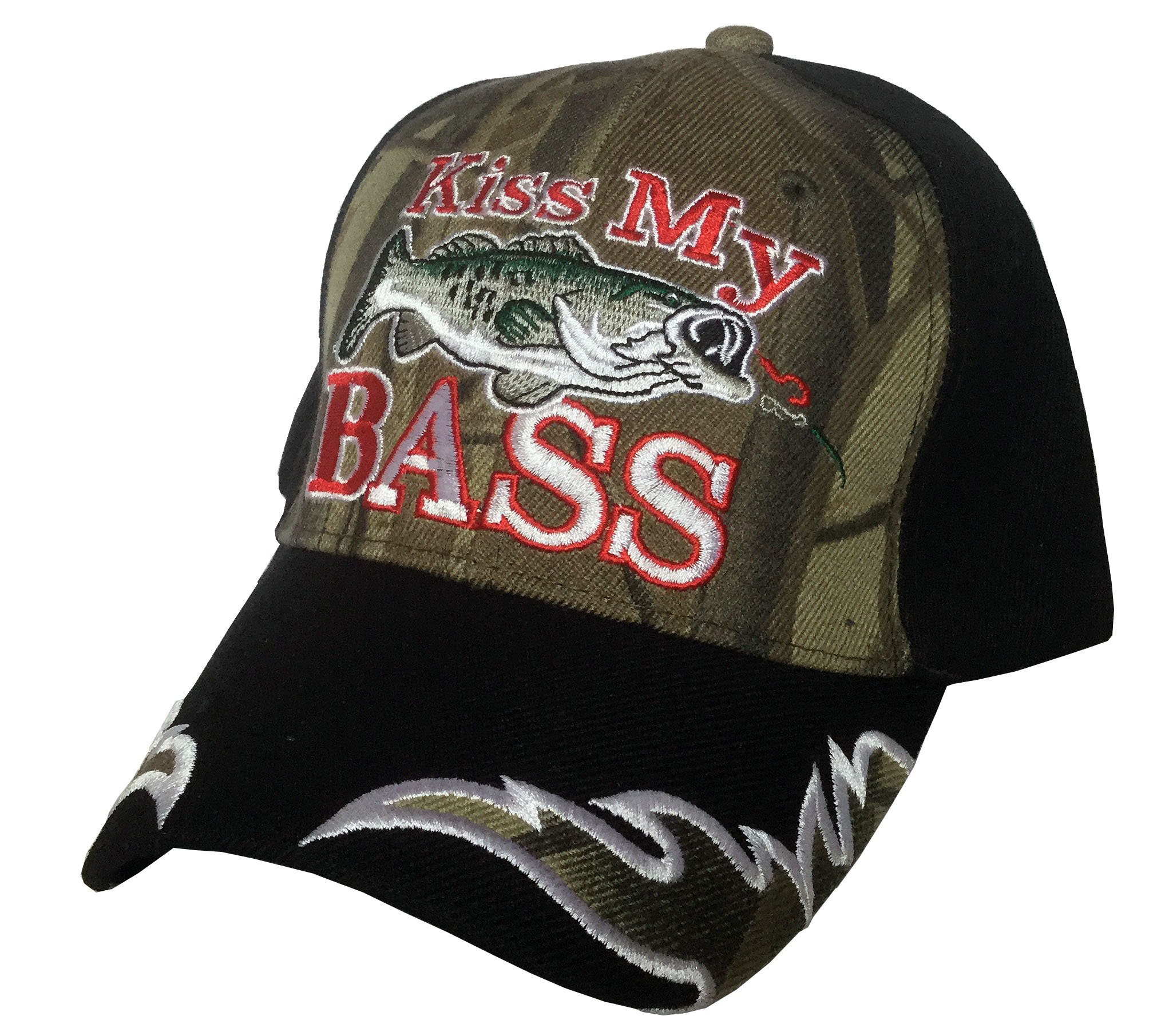 Kiss My Bass with Fish Fisherman 3D Embroidered Baseball Cap Hat
