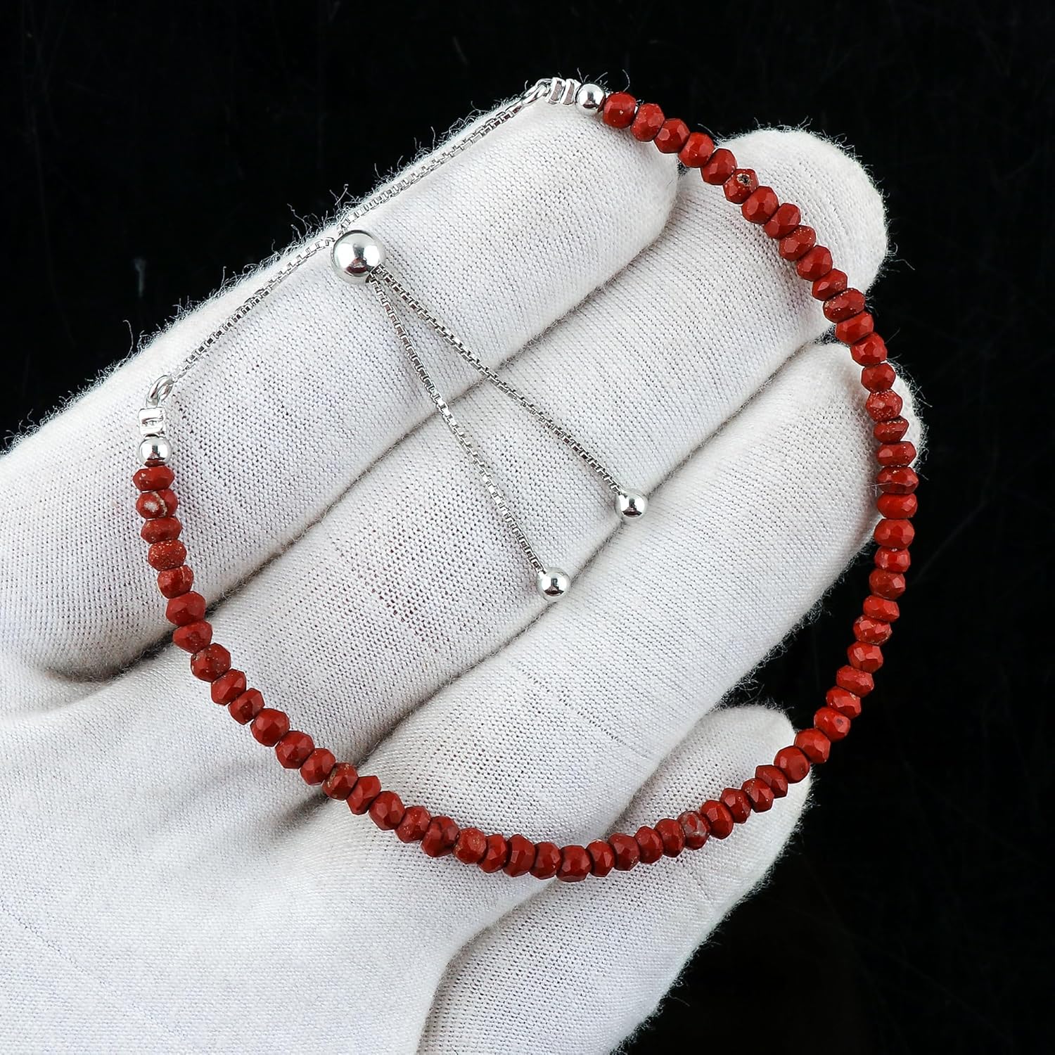 CRYSTALIS Natural Red Jasper Gemstone Beads Slider Bolo Bracelet, High Grade Beaded Crystals, Chakra Healing Stone, Gift Giving Women Jewelry, 925 Sterling Silver Slider 10 inch - Image 4