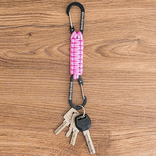Miniatura 2 de BRAVESHINE Mosquetón de llavero con clip de paracord, gancho de anillo en D para lanyard, colgador para cochecito, llavero para botella de agua,