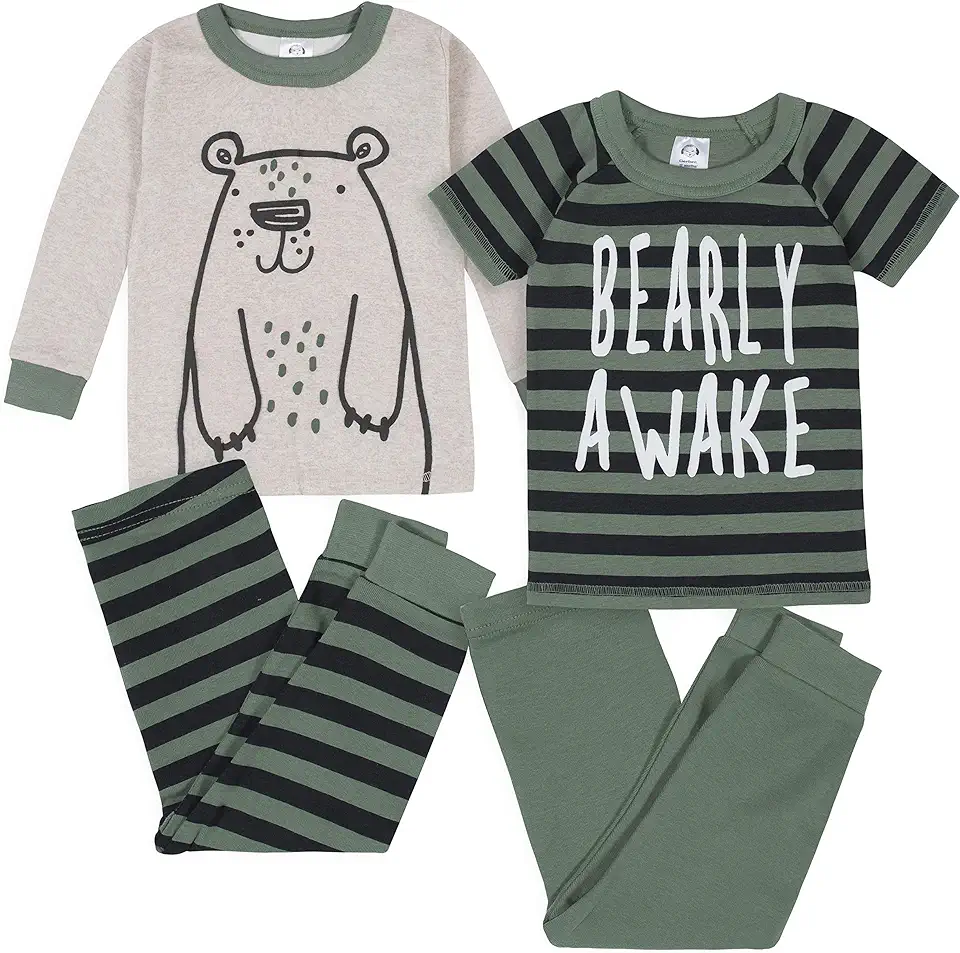 Gerber Baby Boys 4-Piece Pajama Set, Bear Grey, 5T