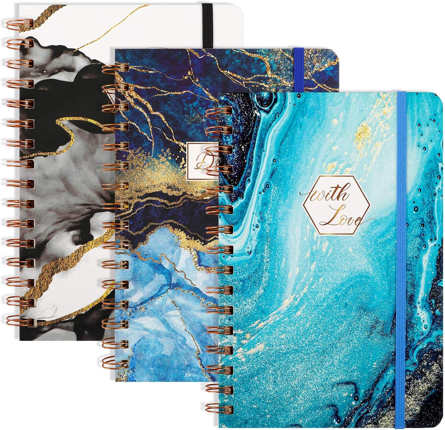 Journal for Women Spiral Bound LABUK 3 Pack A5 Spiral Journal, 80 Sheets “5.5x 8.3” Ruled Hardcover Notebook, Strong Twin-Wire Binding with Premium Paper, Marble Pattern for Office School Supplies