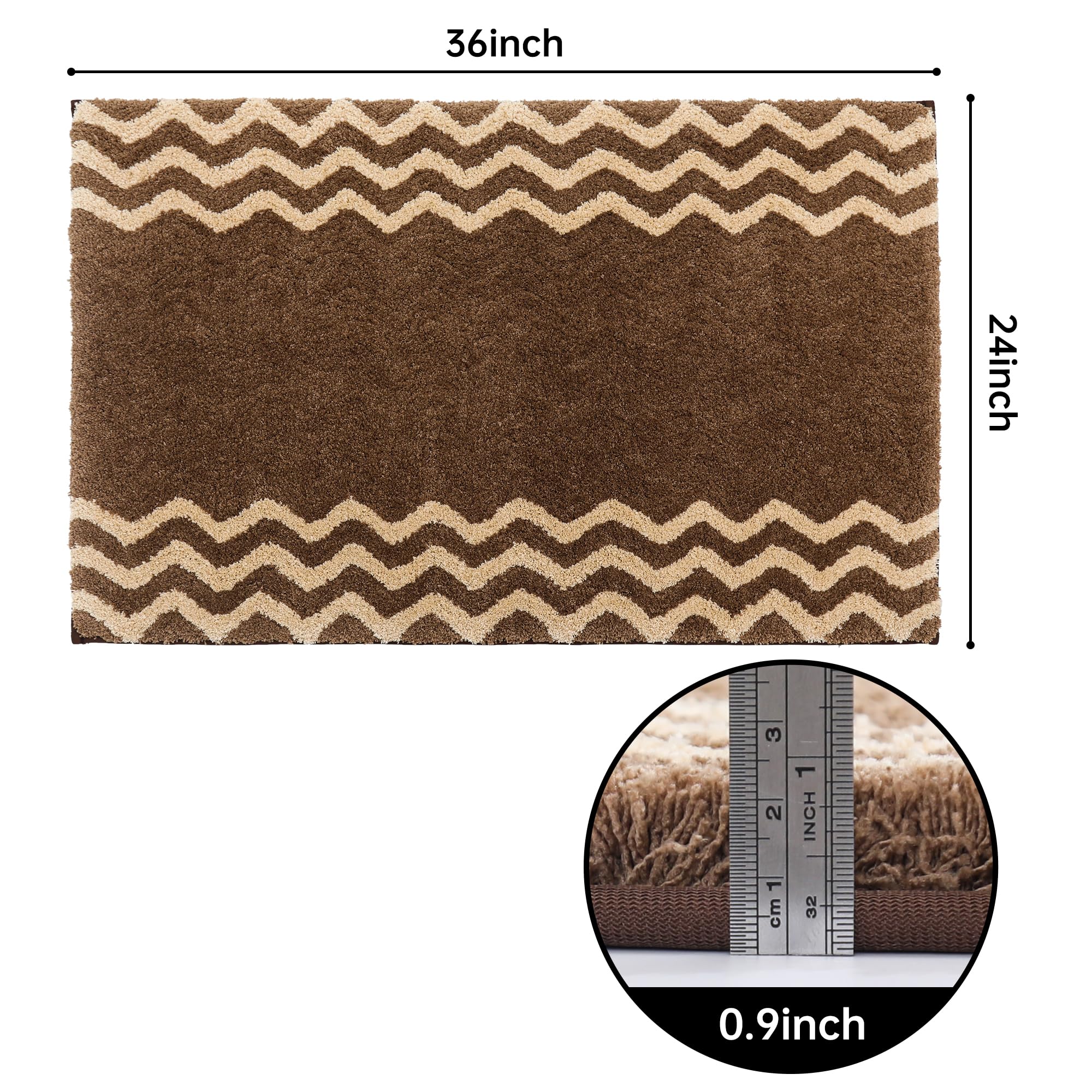 COSY HOMEER Extra Thick Bath Nursery Rugs for Bathroom - Anti-Slip Bath Mats Soft Plush 100% Strong Polyester Rug Living Room Bedroom Home Mat Floor Water Absorbent (Brown,24x36 - Inches)
