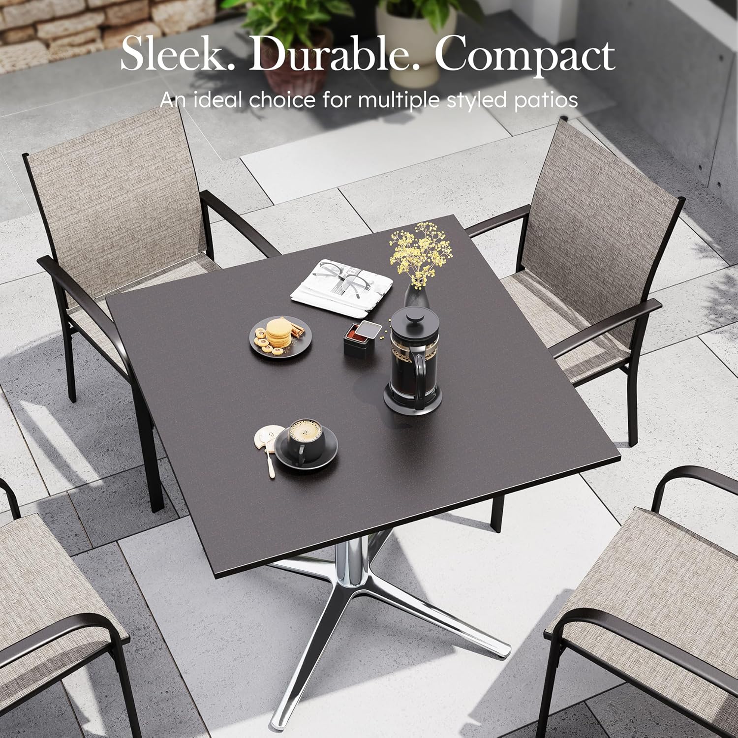 Sophia & William 31" Patio Bistro Table,Outdoor Coffee Table Square Outdoor Small Table Modern Style for Porch Pool Balcony Deck Bronze