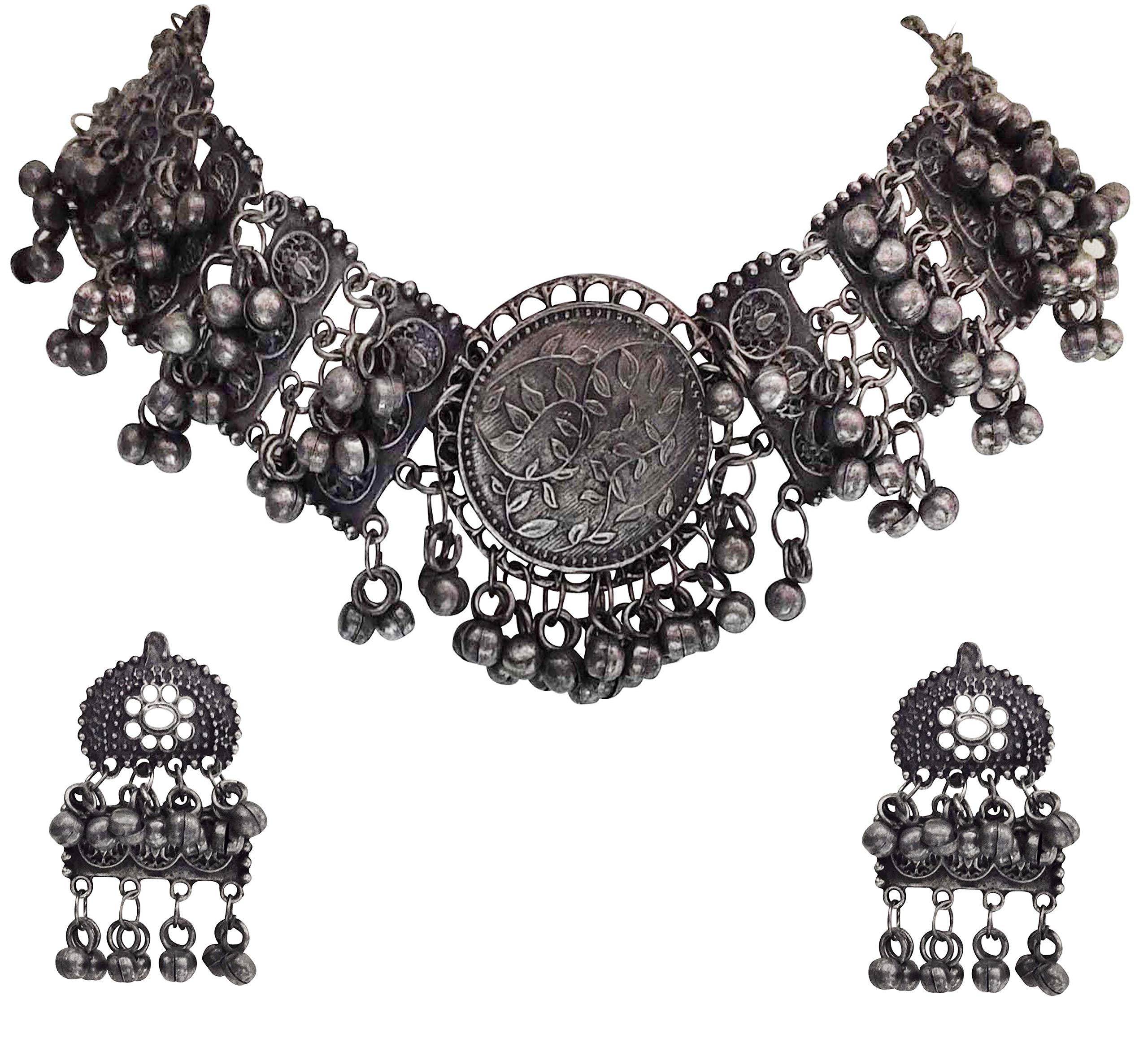 Total Fashion Afghani Oxidised Antique Jewellery Look like Choker Necklace Set for Women (Black) (B08T9DBMGD) Amazon Price History, Amazon Price Tracker