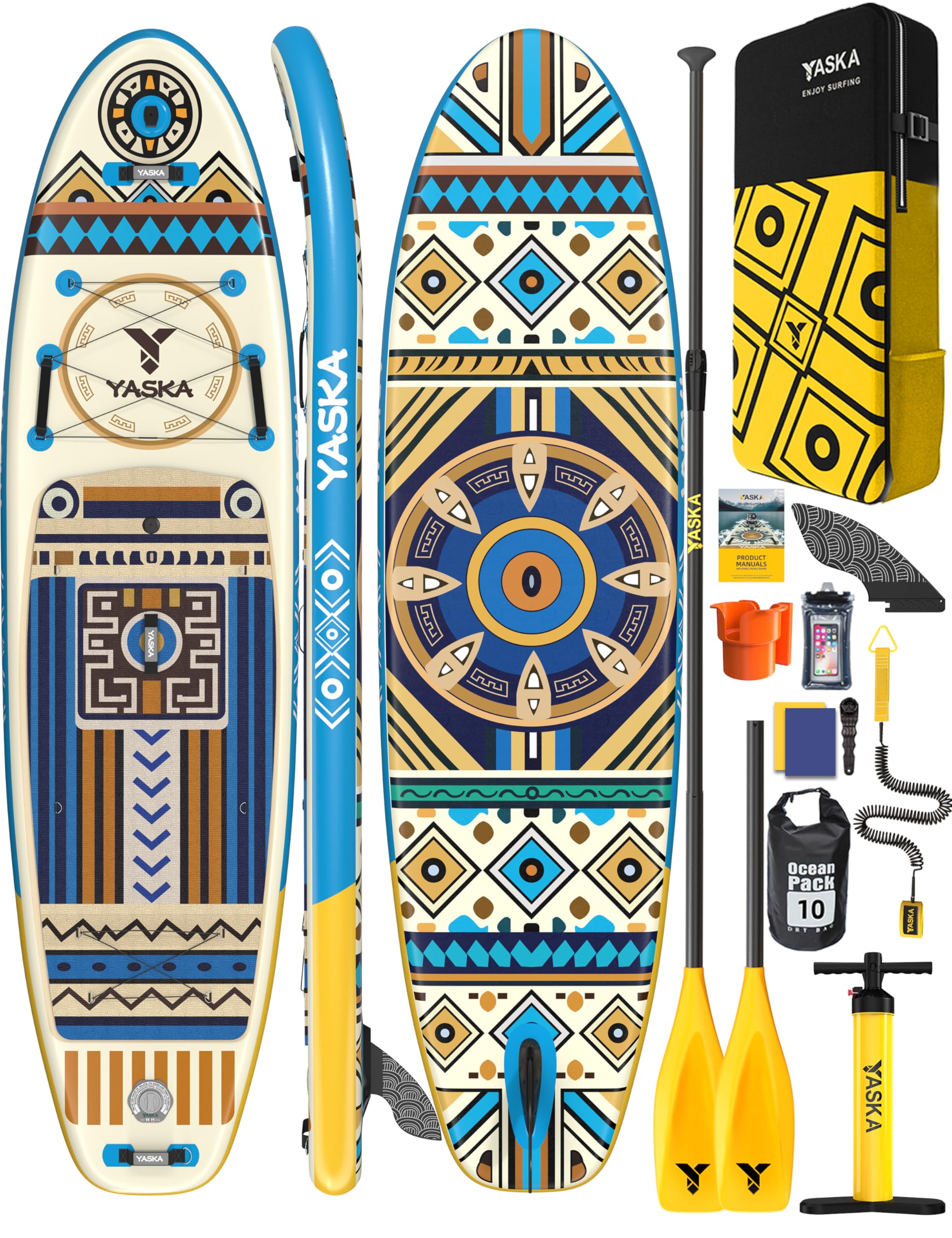 Yaska SUP Gonfiabile Adulti con Tutti gli Accessori e Portabicchiere,335cm Stand up Paddle Gonfiabile per Tutti i Livelli di Abilità,Paddle Board con Capacità di 200kg per 2 Persone