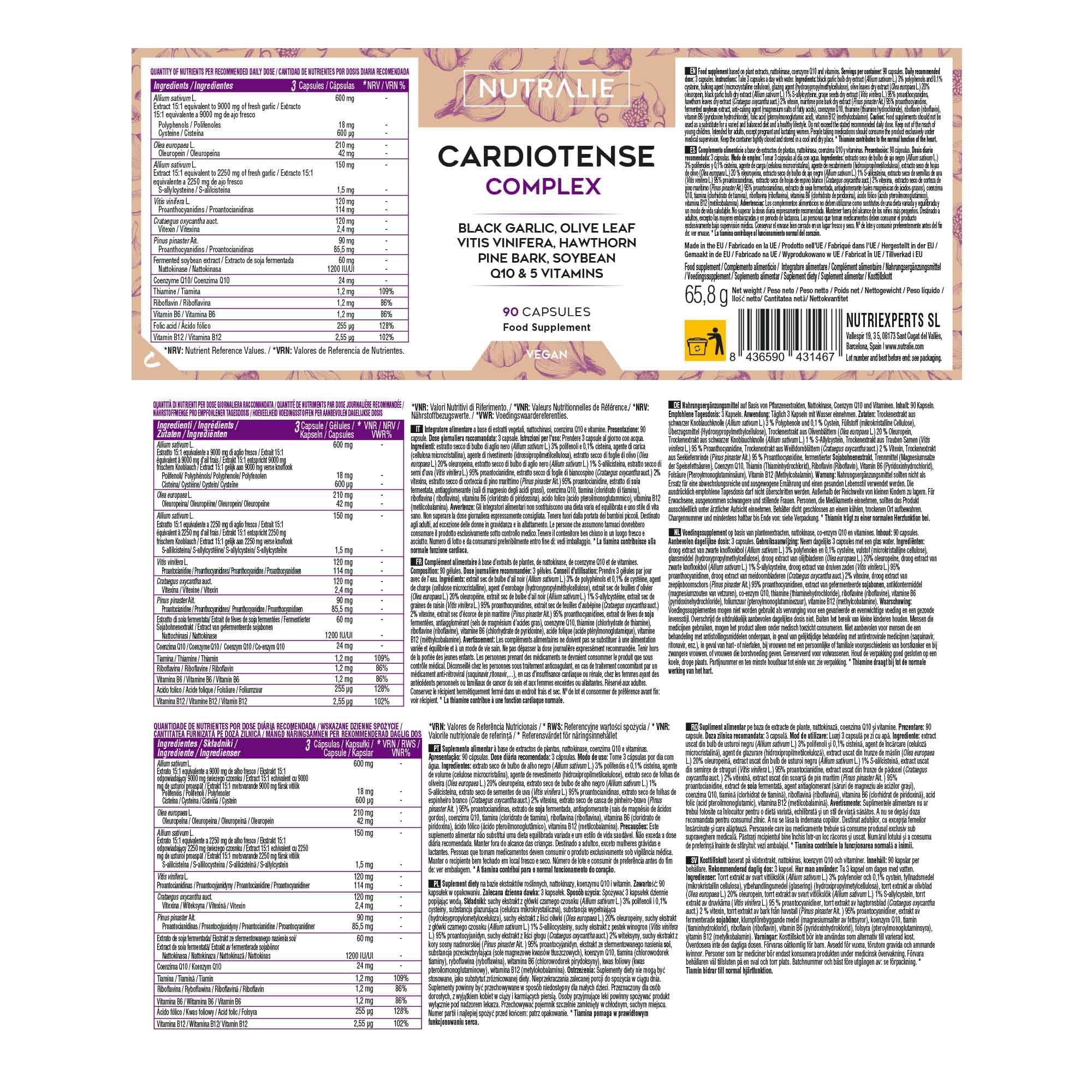 Aglio Nero Complex 11250mg - Potenza 15:1 - Cardiotense - Biancospino + Olivo + Q10 + S-Allilcisteina Vit B - 90 Capsule Nutralie