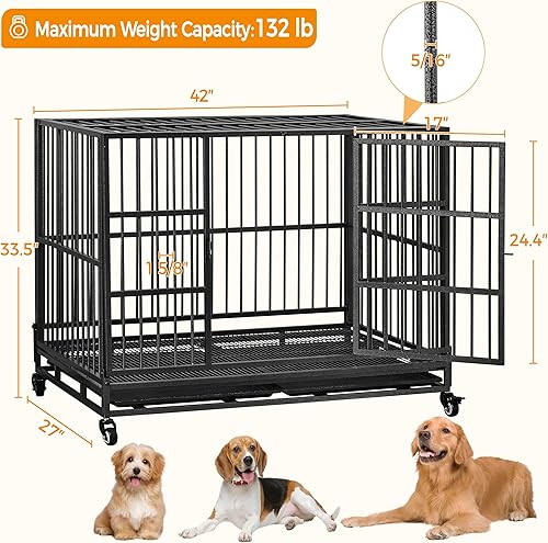 Miniatura 3 de Yaheetech Jaula de perro plegable resistente de 42 pulgadas para perros medianosmedianos con puertas doblesbandejas extraíbles