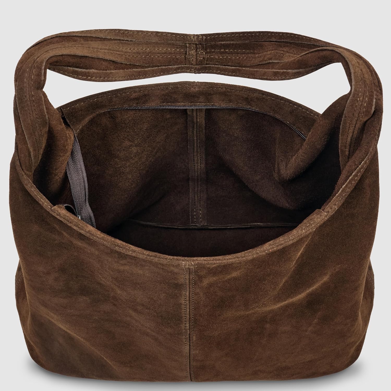 Italian Genuine Suede Hobo Bag for Women with Zipper and Single Strap | Large Soft Slouchy Shoulder Handbag Purse