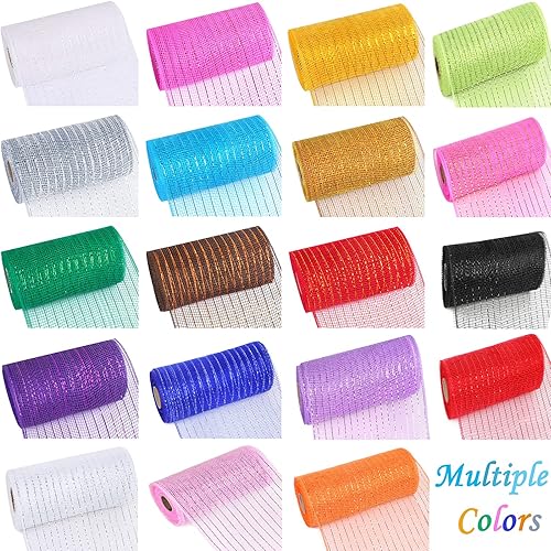 Miniatura 6 de MIKIMIQI Paquete de 2 cintas decorativas de malla decorativa de 5.9 pulgadas x 30 pies con papel de aluminio metálico, suministros de coronas, rollo