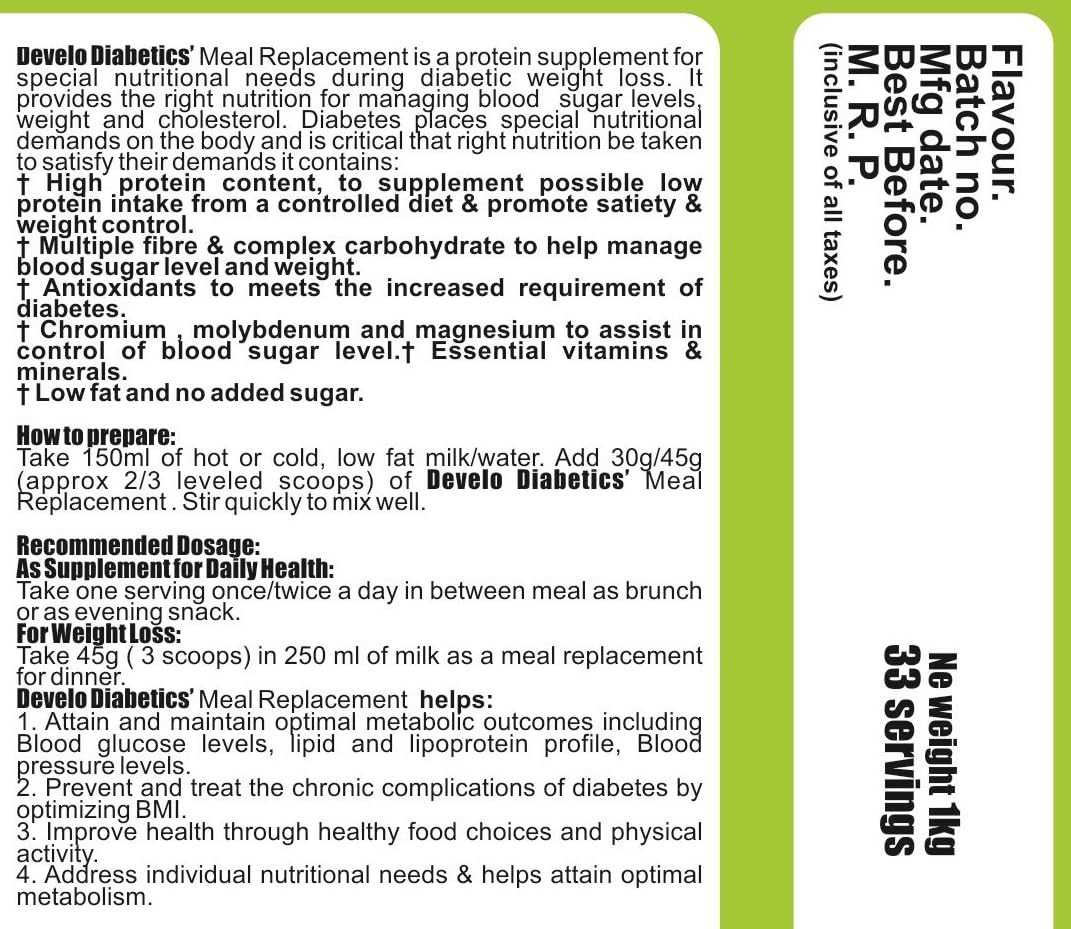 Develo Diabetic protein powder Sugar Free For Diabetes Care in Weight & flab loss – 1kg Kesar Badam Flavour