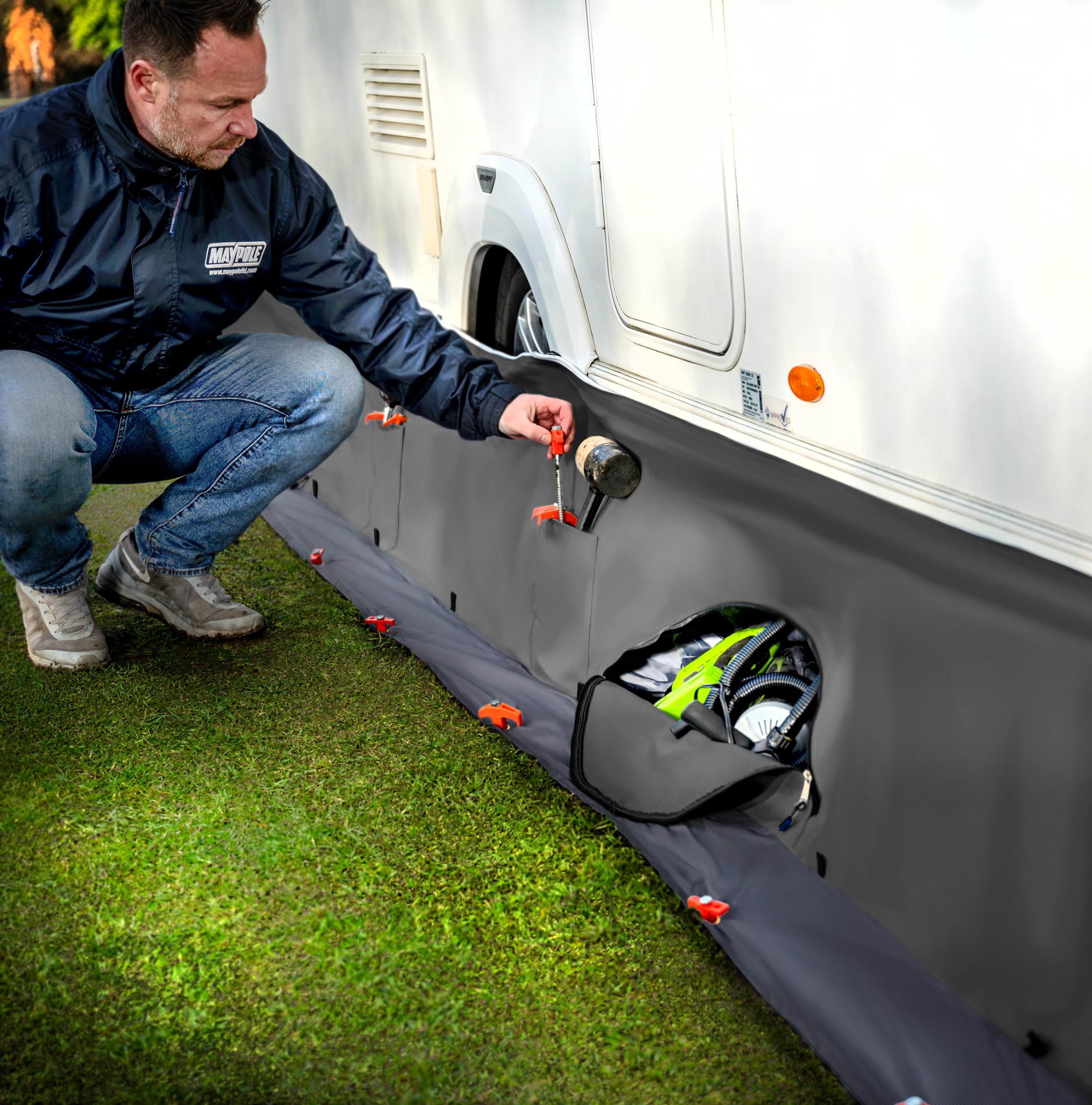 Maypole Organizador de faldón para caravanas y autocaravanas, Compartimentos de Almacenamiento Grandes para Almacenamiento al Aire Libre