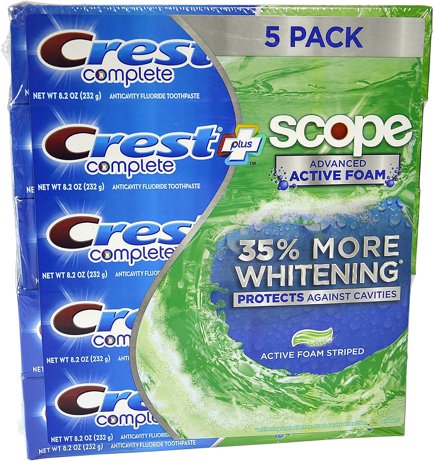 Crest Complete Whitening + Scope Mint Outlast Toothpaste, 5 pk./7.3 oz