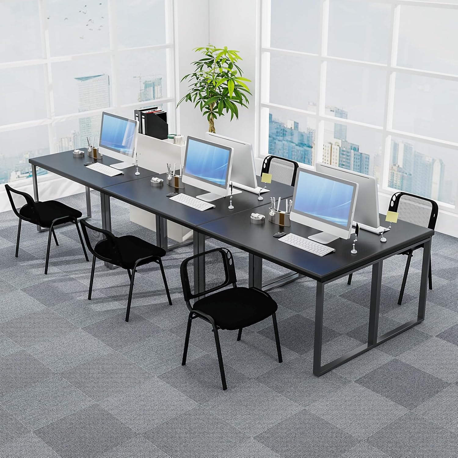 Tangkula Set of 5 Waiting Room Chairs, Stackable Reception Guest with Mesh Backrest, Waterfall Seat, Metal Frame & Carrying Handles, Office Desk Meeting Room Chairs for Lobby, Black