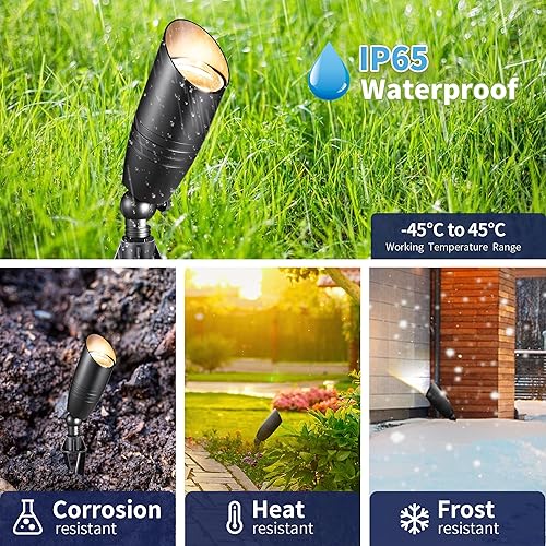 Miniatura 5 de Gardenreet Foco de paisaje de latón macizo negro, 12 V CACC impermeable, luces LED para exteriores, iluminación de bajo voltaje con cable para