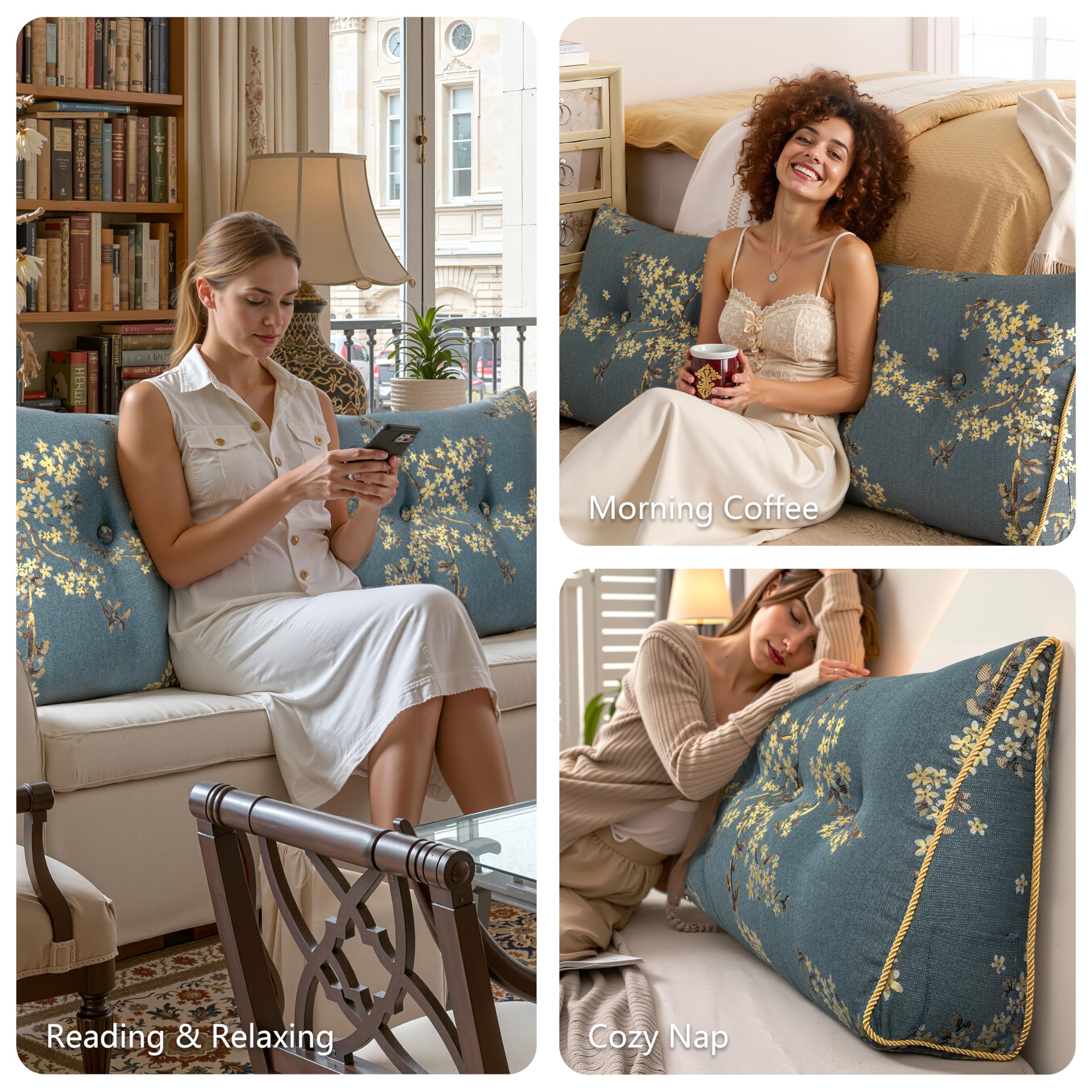 wowmax トライアングルクッション ブルー　クイーン Amazon.com: WOWMAX Headboard Pillow Queen Triangular Wedge Pillow