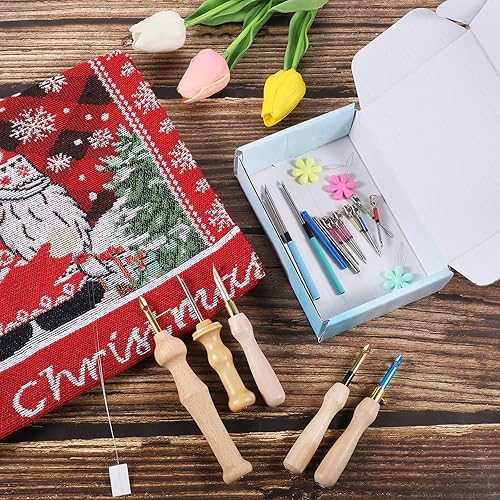 Miniatura 6 de Kit de 22 agujas de perforación, juego de agujas de punzón de madera ajustables con caja para adultos principiantes bordado