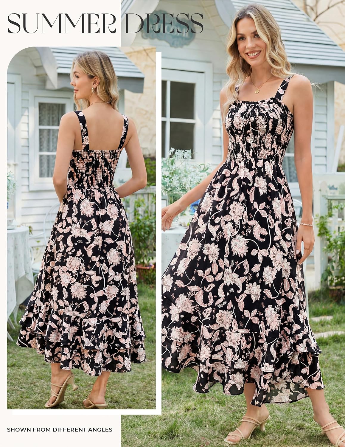 GRACE KARIN Women's 2026 Summer Floral Boho Dress Square Neck Strapped Swing A Line Sundress Beach Long Maxi Outfits thumbnail