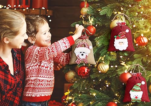 Miniatura 7 de 12 bolsas de regalo de Navidad de arpillera con cordón, 5.5 x 7 pulgadas, bolsas de regalo de Navidad, pequeñas bolsas de dulces de Navidad, bolsas