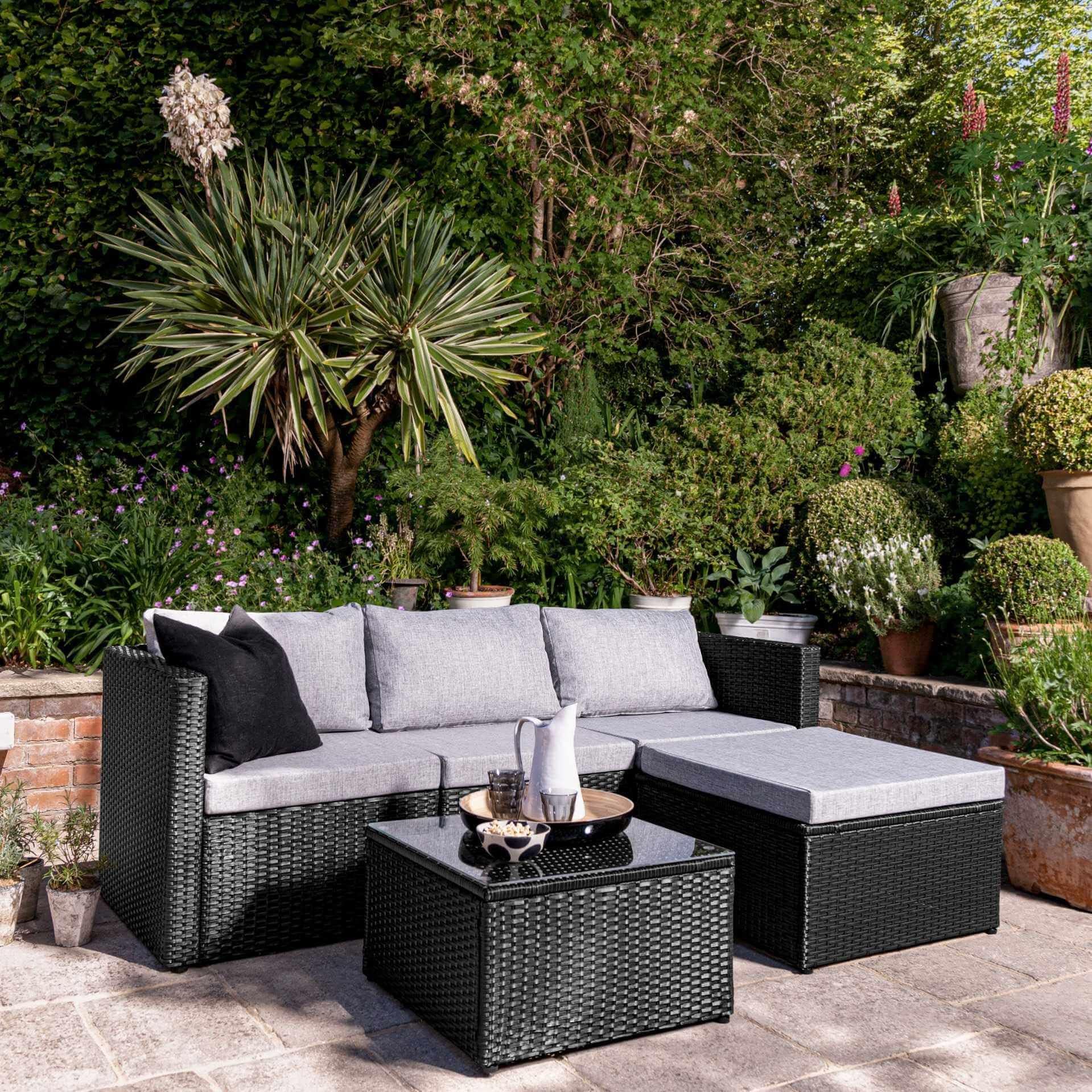 Rattan Corner Sofa Garden Furniture Sets (Black)